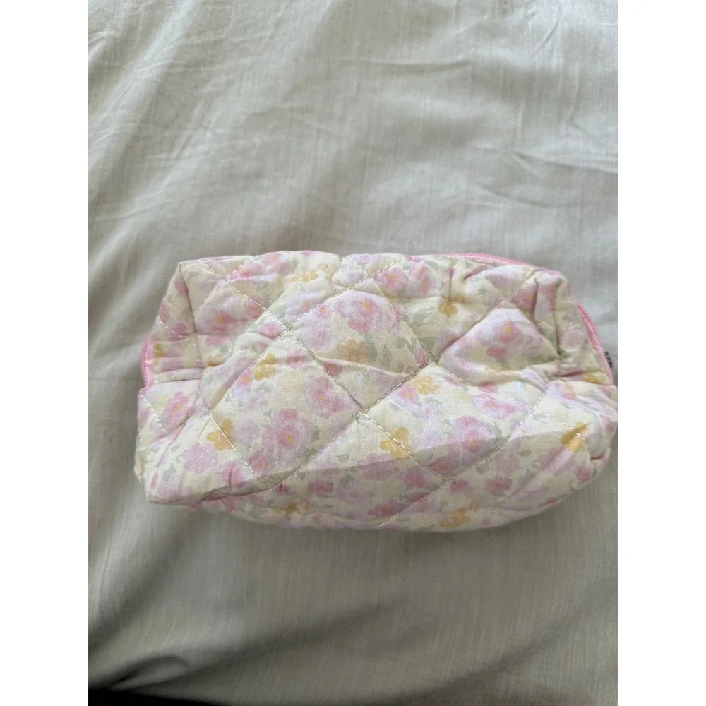Handmade Quilted Floral Cosmetic Bag Set Cottagecore Coquette Makeup Pouches